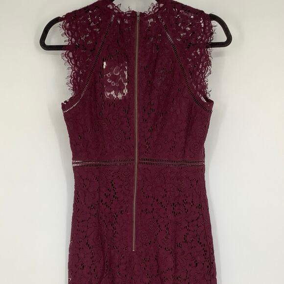 Bardot Size S Burgundy Wine Lace Panel Sheath Dress High Neck Sleeveless I14-11 - Picture 7 of 10